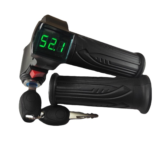 Ручка газу, зелений вольтметр, ключ, кнопка, чорна