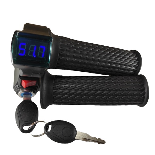 Ручка газу, синій вольтметр, ключ, кнопка, чорна